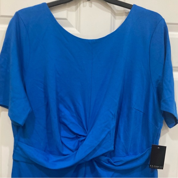 Eloquii Sz 24 NWT electric blue basic fitted stretch sheath twist front dress - Picture 4 of 10